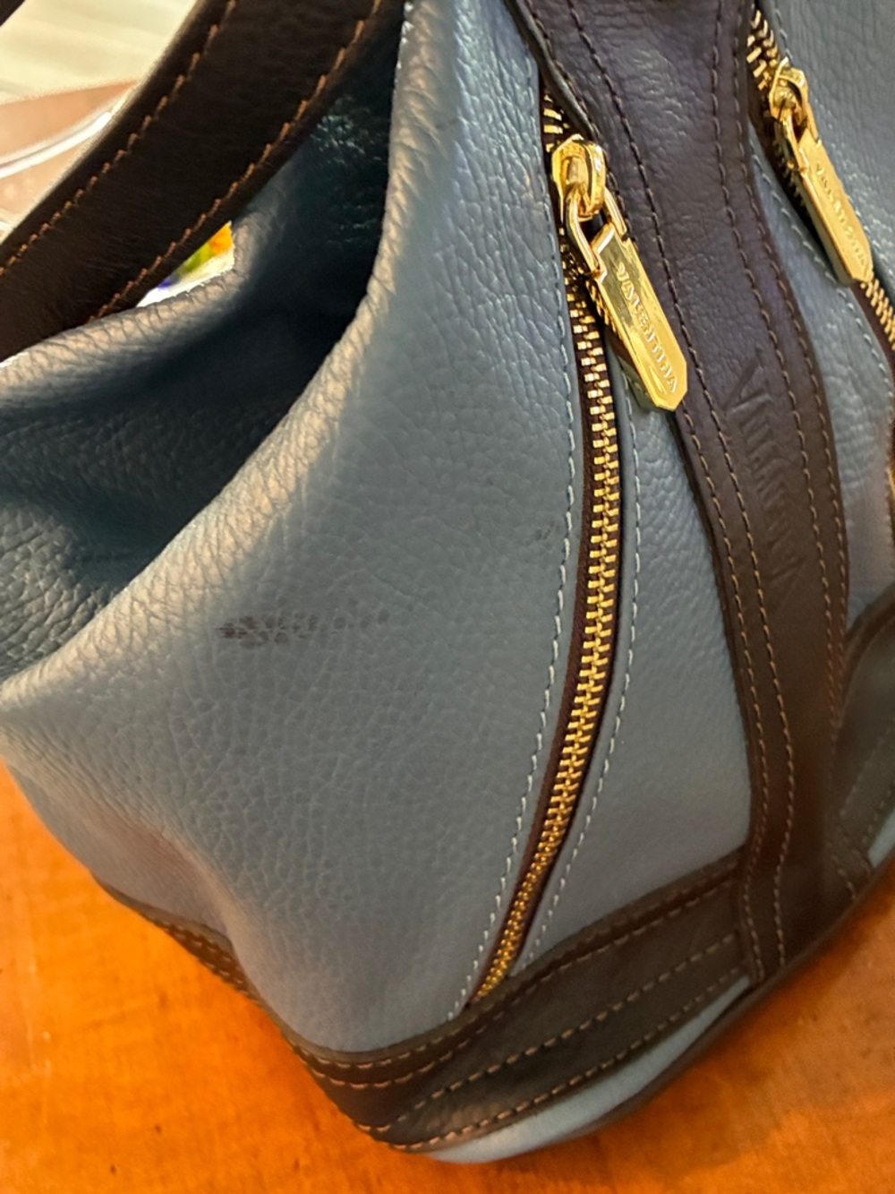 Valentina Blue and Dark Brown Leather Backpack - Picture 7 of 16
